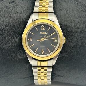 Timex Silver Gold Black Dial Women’s Watch Working New Battery